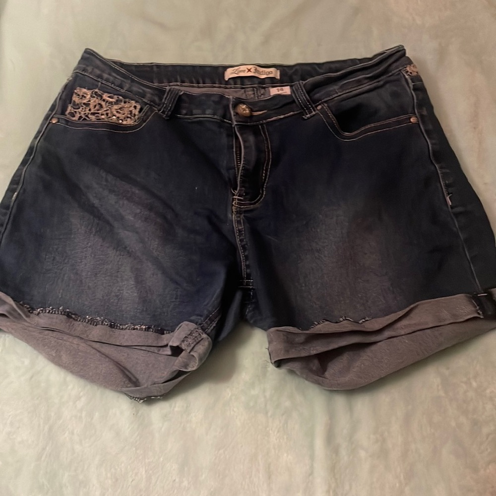 Woman’s Love X indigo shorts.